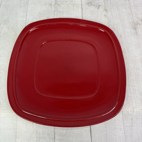 Home Trends CANOPY RED Cranberry Embossed Square Porcelain Dinner Plates Set 4 - Picture 2 of 16